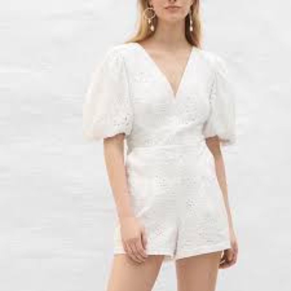 White Romper Eyelet Puff Sleeves